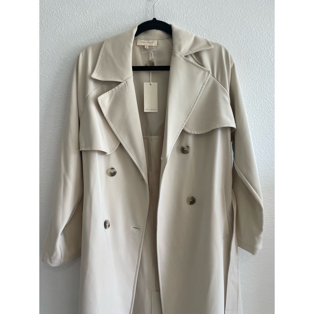 Nordstrom Melloday Women’s Ivory/Beige Double-Breasted Trench Coat - Size Small
